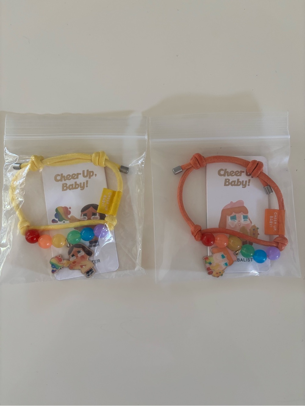 2-Cheer Up Baby! Rainbow Bead Cord Bracelet - Yellow & Peach (Authentic)